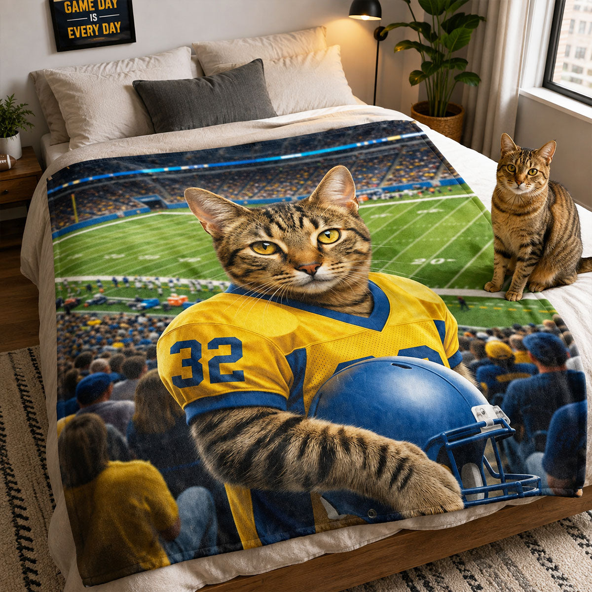 Custom Pet Photo and Name Football - Personalized Fleece Blanket - Gift for Football Lovers, Gift for Him