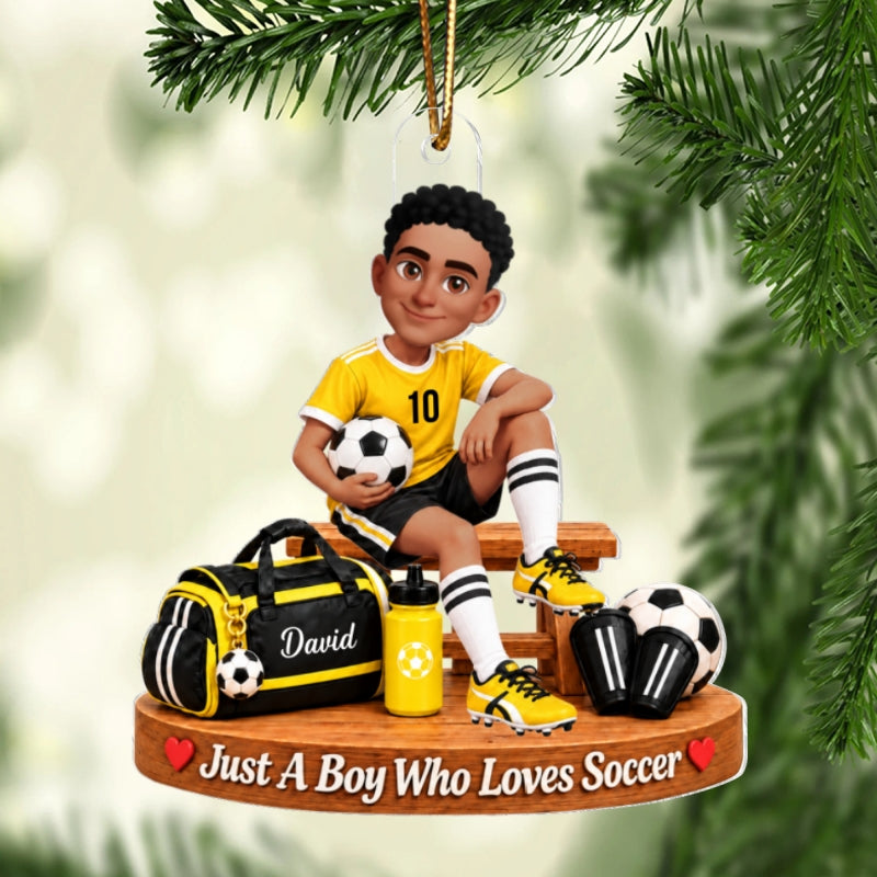 Just a Boy Who Loves Soccer - Personalized Acrylic Ornament - Christmas Gift for Son,Grandson