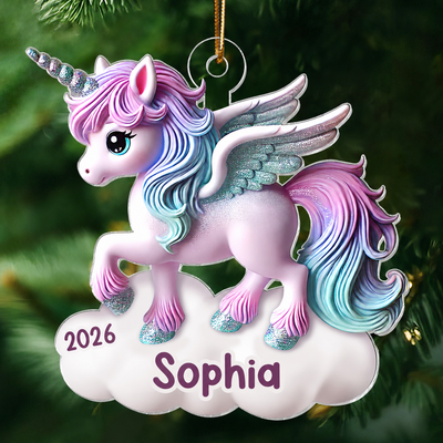 Magical Unicorn 3D Effect Baby's First Christmas Personalized Acrylic Flat Ornament