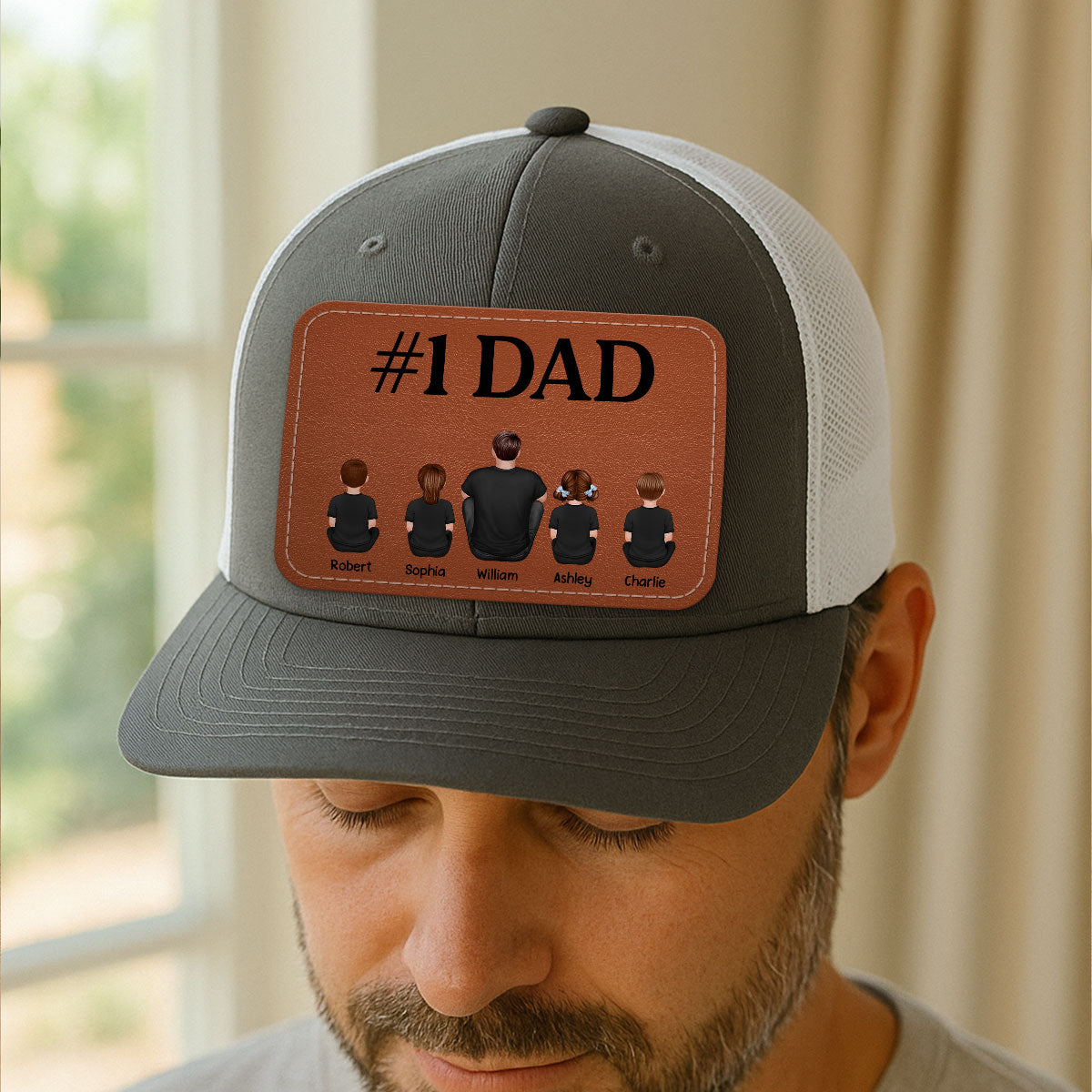 Dad We Love You Personalized Leather Patch Hat, Gift For Dad