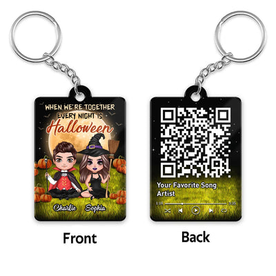 Halloween Night Doll Couple Sitting Favorite Song Scannable QR Code Personalized Acrylic Keychain