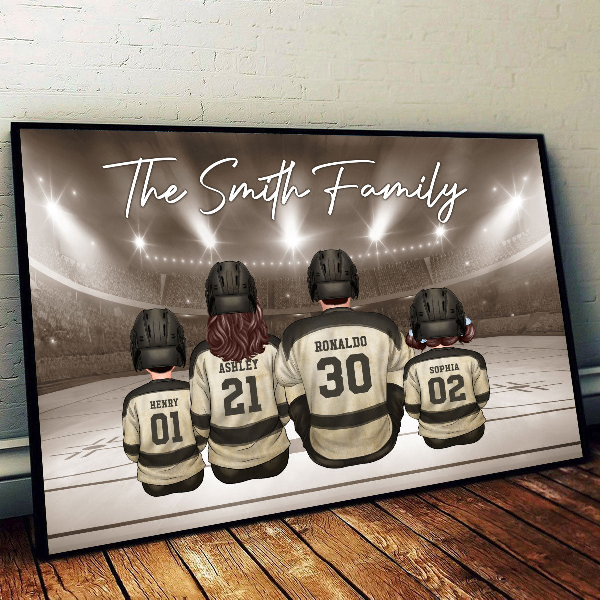 Retro Hockey Family Sitting Personalized Poster, Meaningful Father's Day Gift for Dad, Gift for Husband