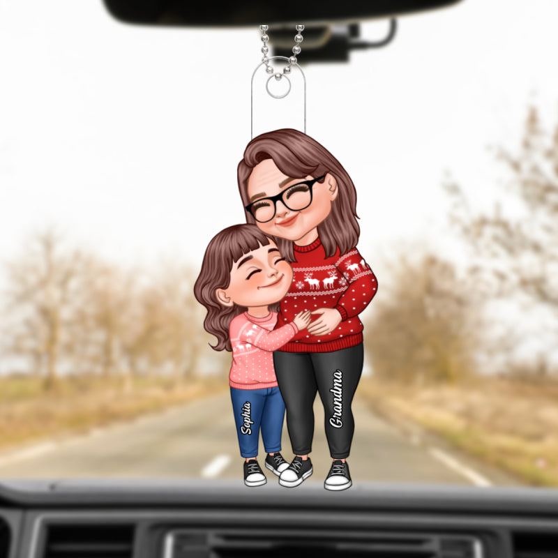 Cartoon Grandma & Grandkid Hugging Christmas Gift For Granddaughter Grandson Personalized Acrylic Ornament
