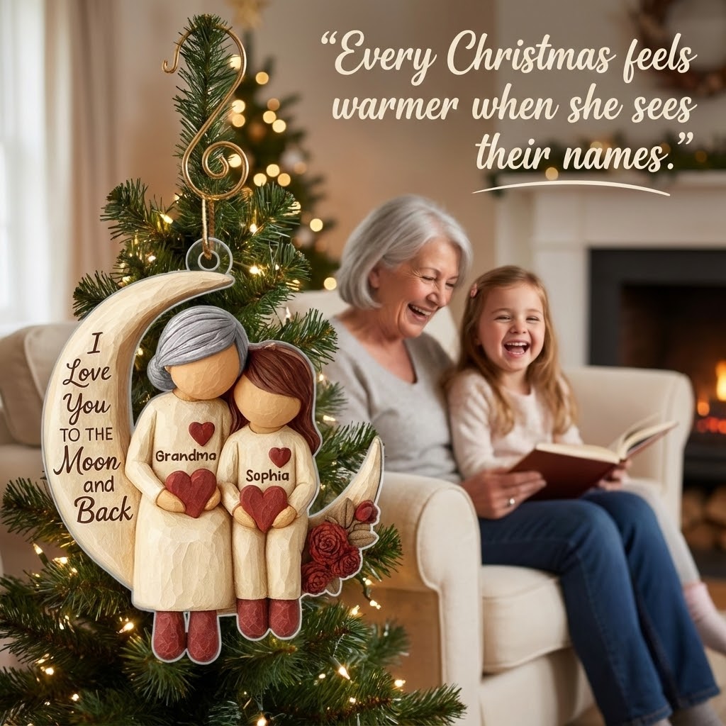 Grandma Grandkids on Moon - Personalized Acrylic Ornament - Heartfelt Christmas Gift for Grandma, Grandkids