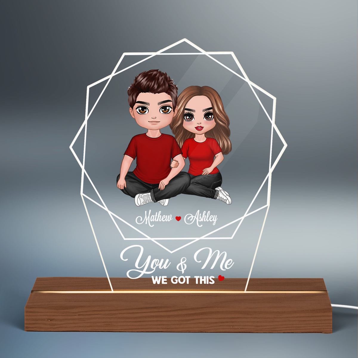 Embracing Doll Couple Hexagon Personalized Custom Shape LED Night Light