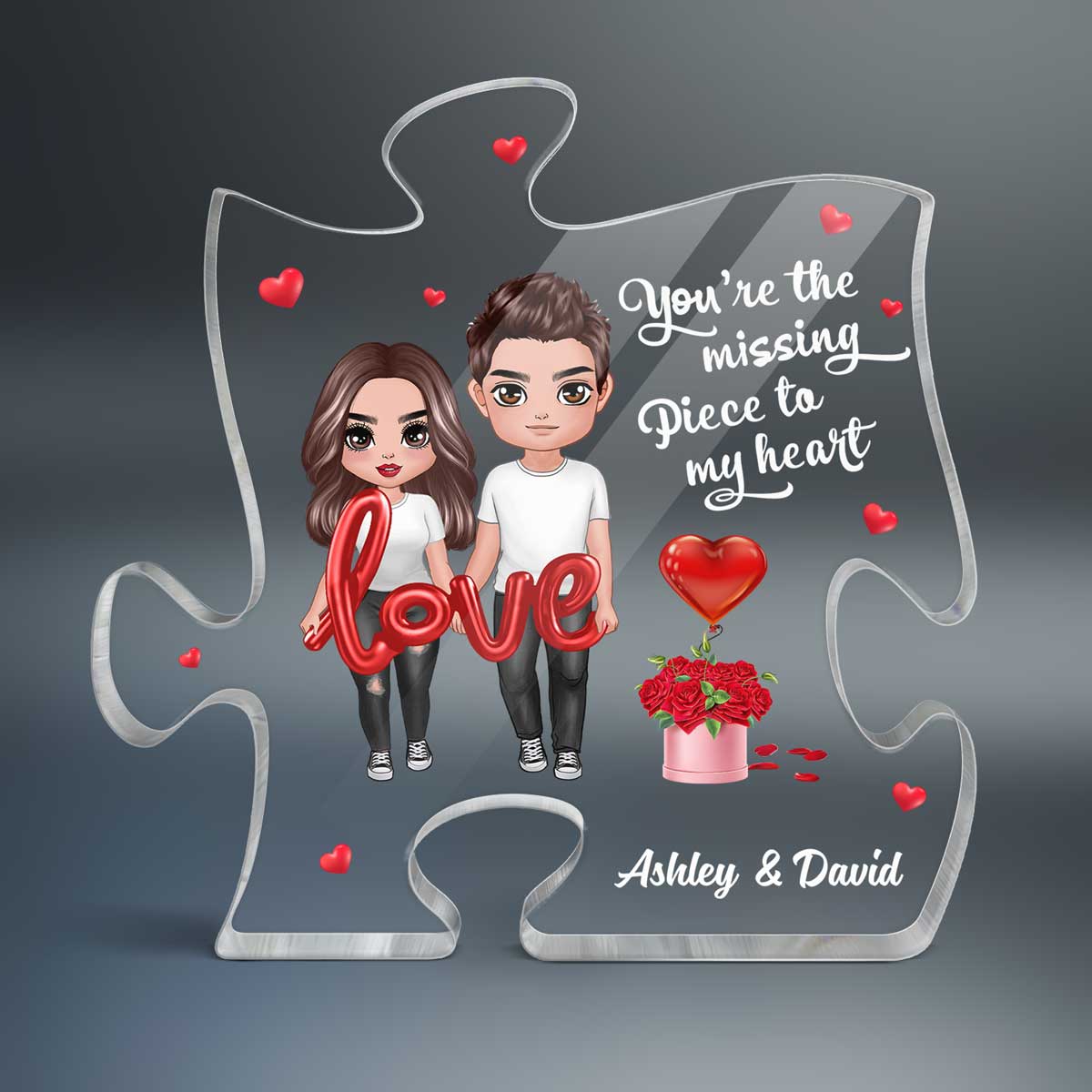 Doll Couple Love Balloon Personalized Acrylic Puzzle Plaque - Gift For Him For HerLight