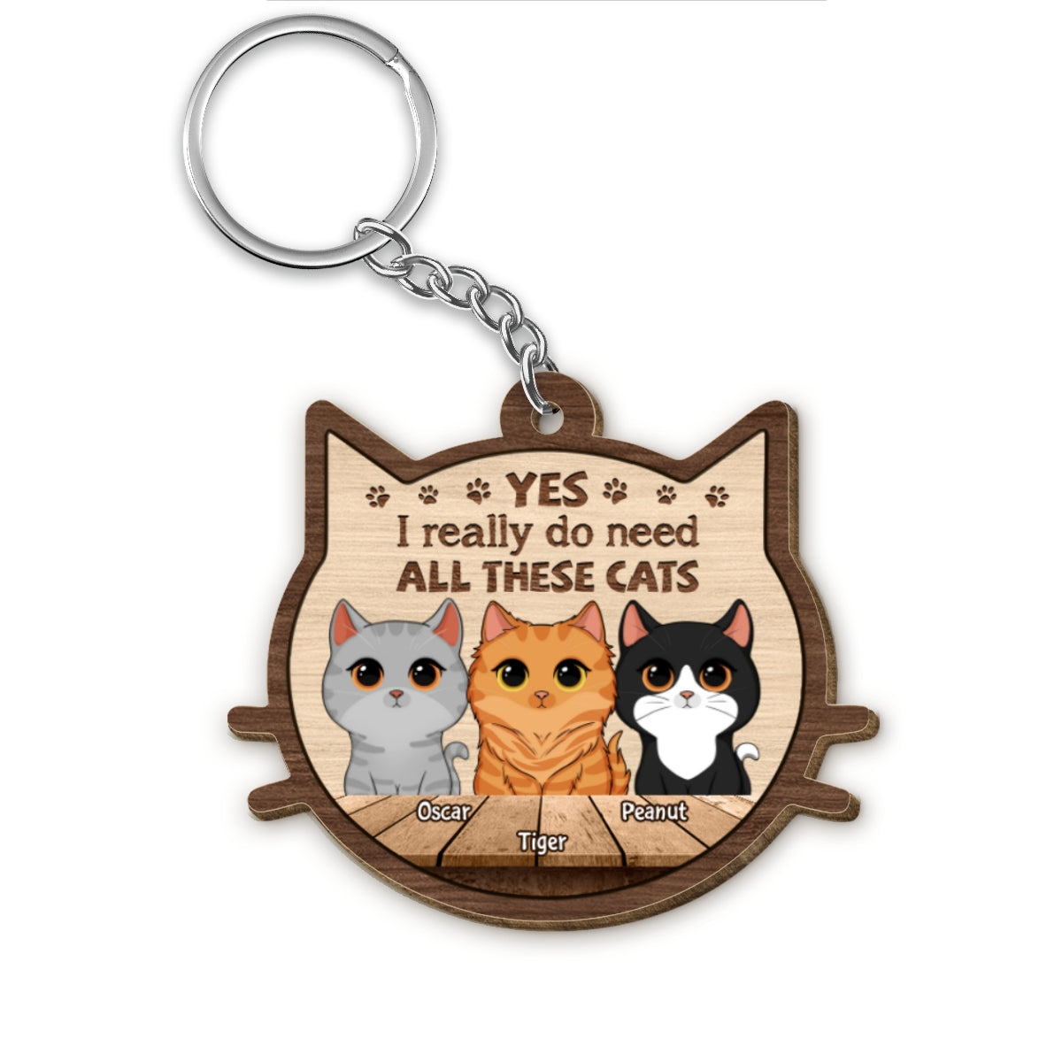 I Do Need All These Cats Personalized Wooden Keychain