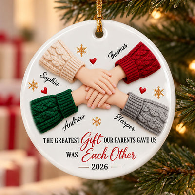 The Greatest Gift Siblings Hands - Personalized Ceramic Ornament - Christmas Gift for Brother Sister, Sibling Family Keepsake