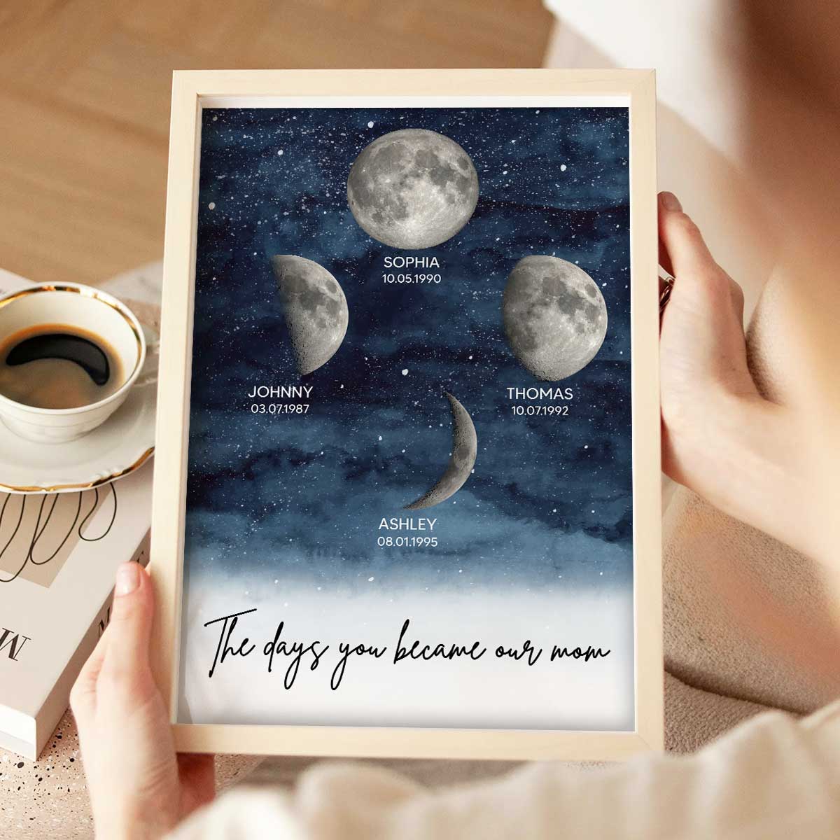 Starry Night Customize Birth Moon Phase The Day You Became Mom Personalized Poster, Heartfelt 2025 Gift