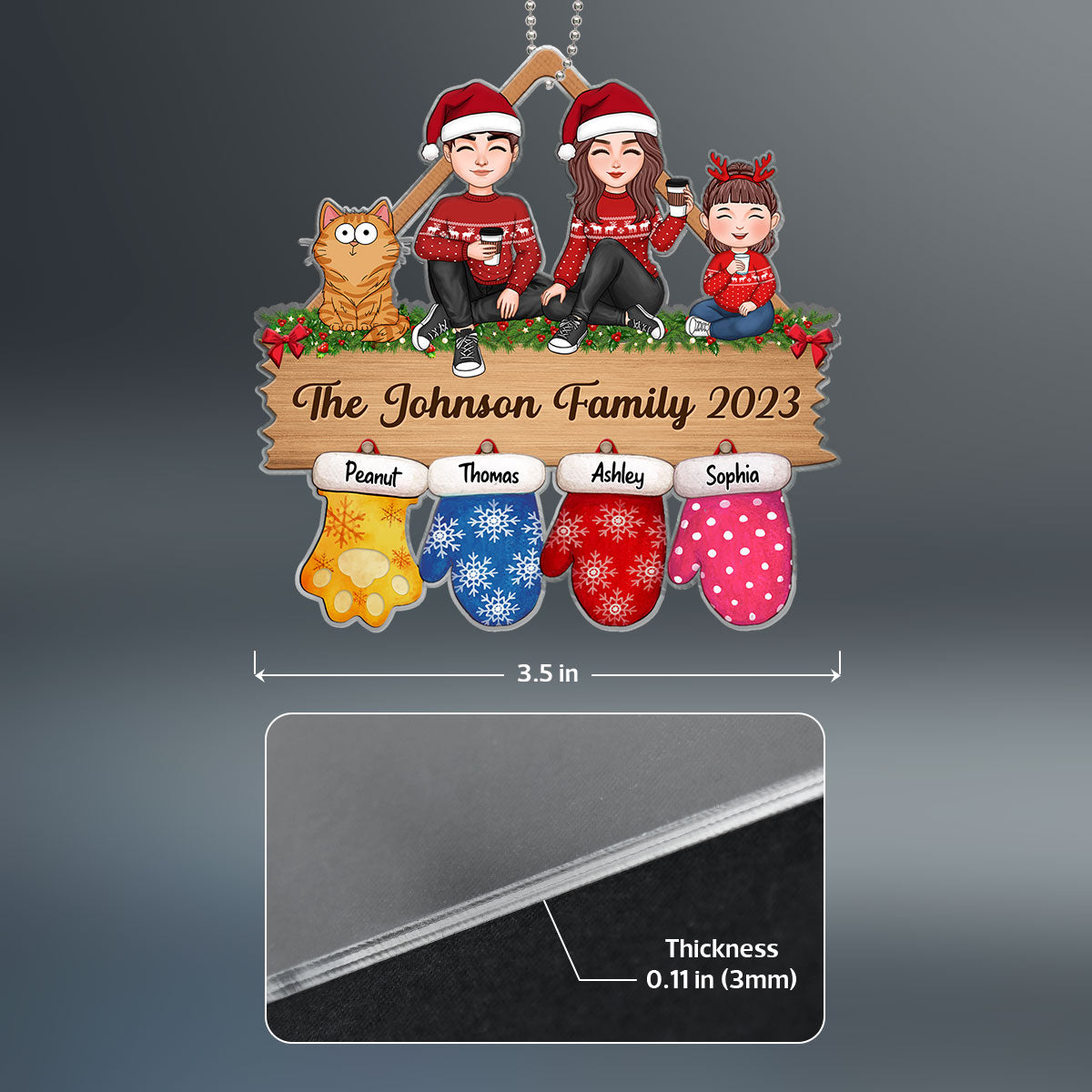 Family Sitting Christmas Glove Personalized Acrylic Ornament