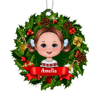 Christmas Wreath Doll Kids Personalized Wooden Ornament