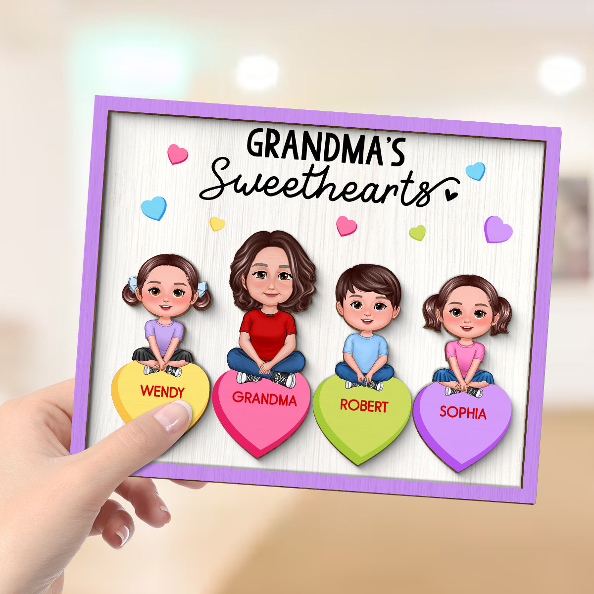 Grandma Mom Sweethearts Conversation Hearts Personalized 2-Layer Wooden Plaque