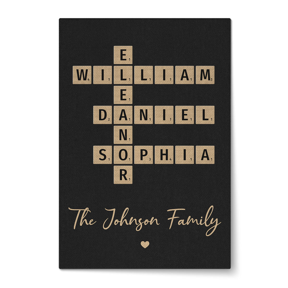 Family Crossword Art - Created In A Moment, Treasured Forever - Personalized Canvas Prints