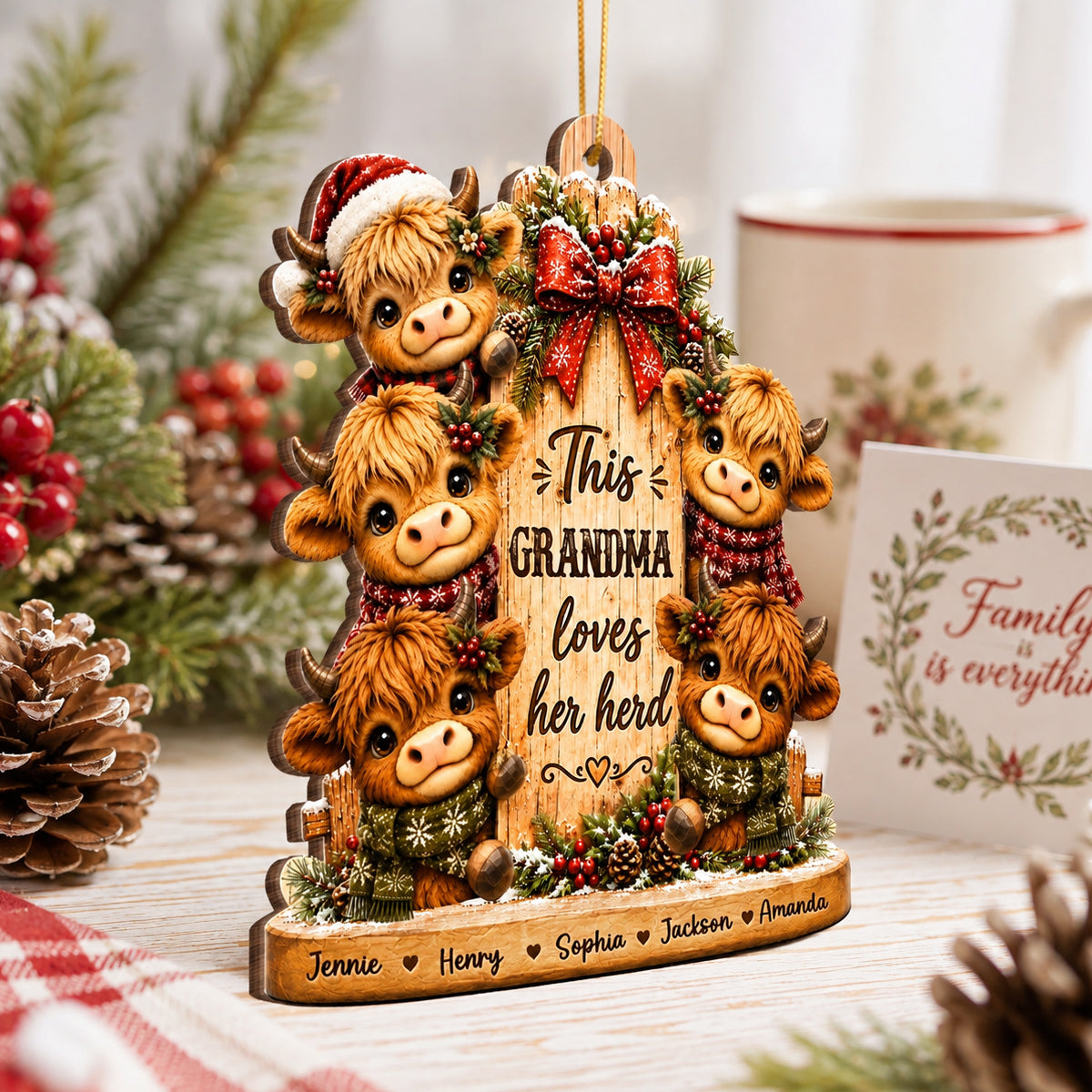 This Grandma Loves Her Herd - Personalized Wooden Ornament - Christmas Gift for Grandma