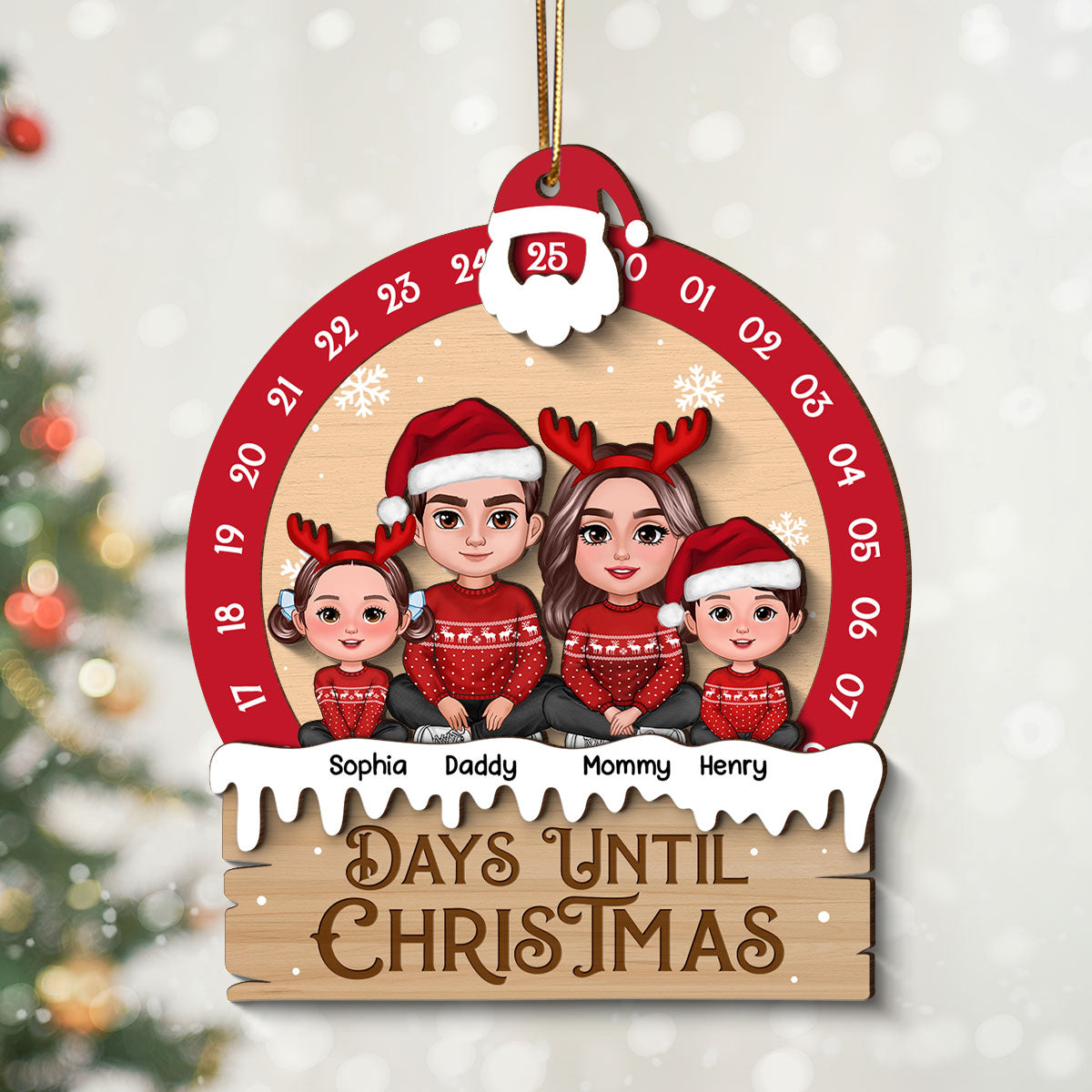 Family Sitting Crossed Legs Christmas Gift Personalized Countdown Ornament