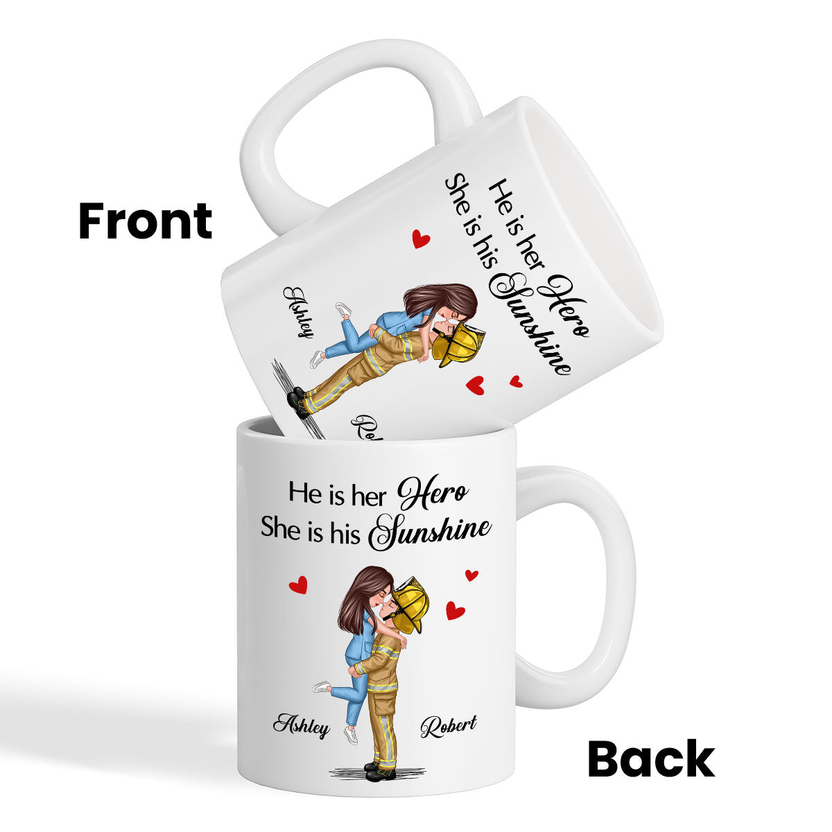Her Hero His Sunshine Couple Valentine‘s Day Gifts by Occupation Gift For Her Gift For Him Firefighter, Nurse, Police Officer Personalized Mug