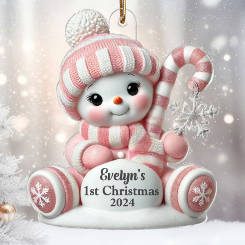 Cute Snowbaby Sitting On Snow 3D Effect Baby's First Christmas Personalized Acrylic Flat Ornament