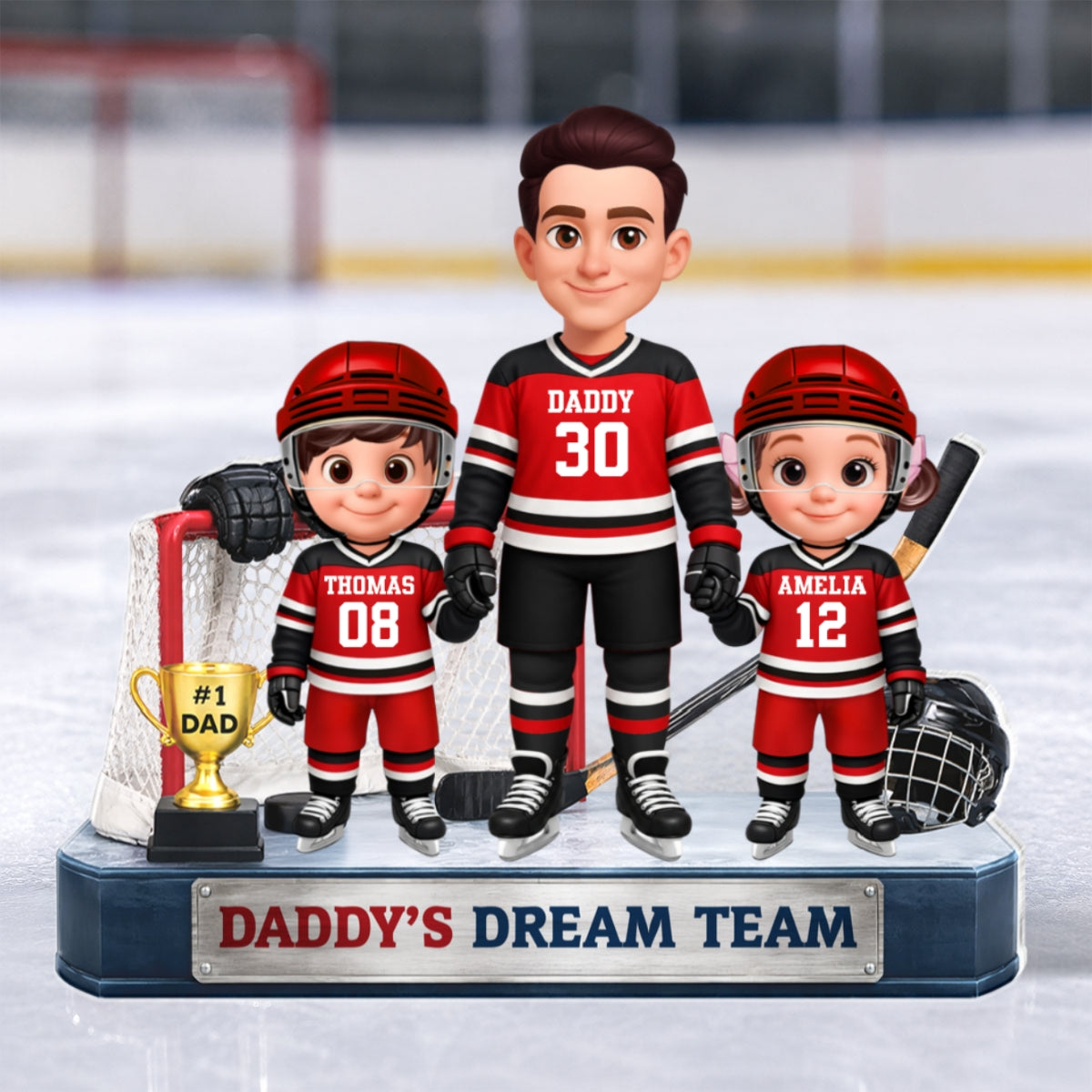 Daddy's Dream Team Hockey Dad & Kids - Personalized Acrylic Block Plaque - Father's Day Gift For Dad, Husband