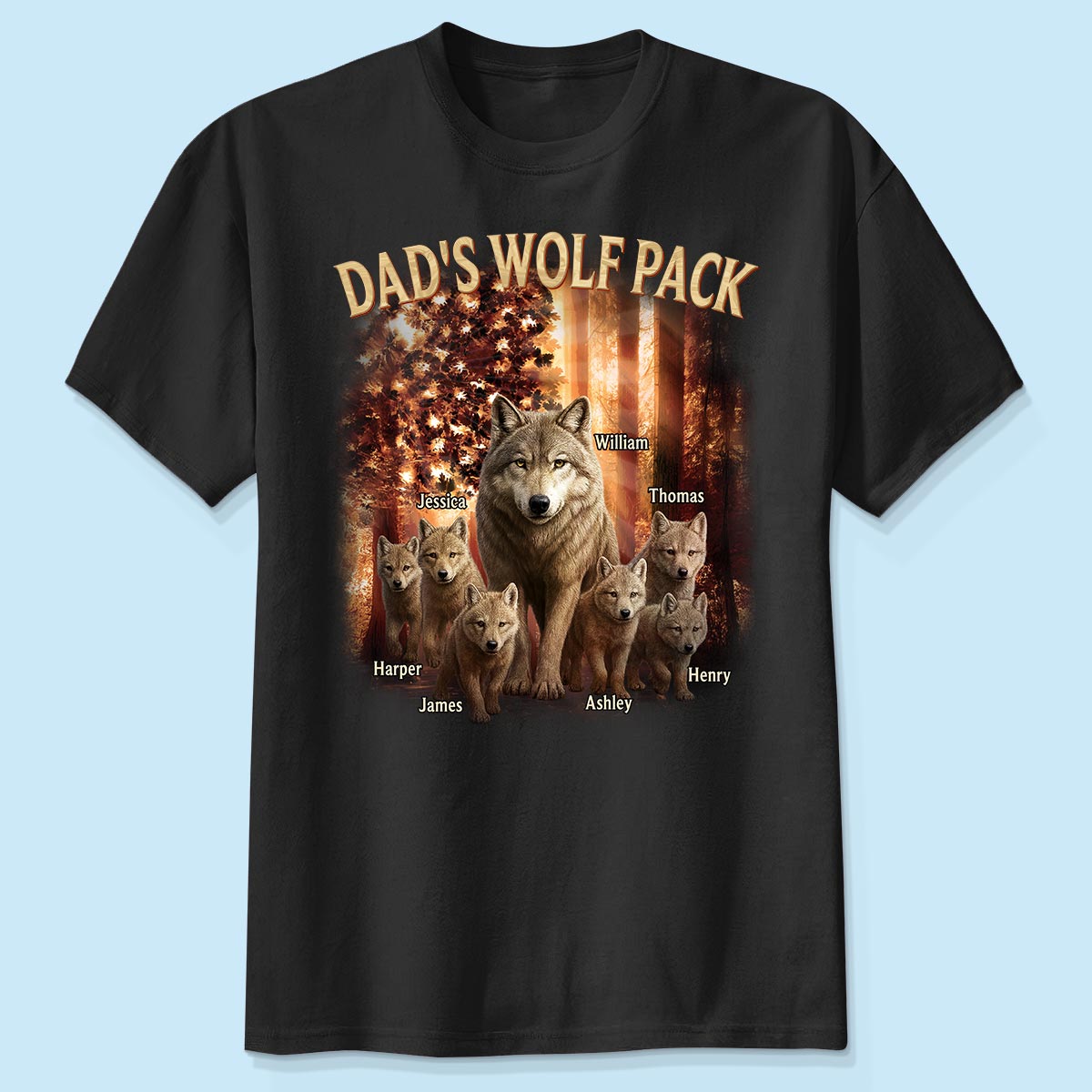 Dad's Wolf Pack Nation Flag Forest Personalized Shirt| Coolest Father's Day Gift For Dad, 4th of July Shirt
