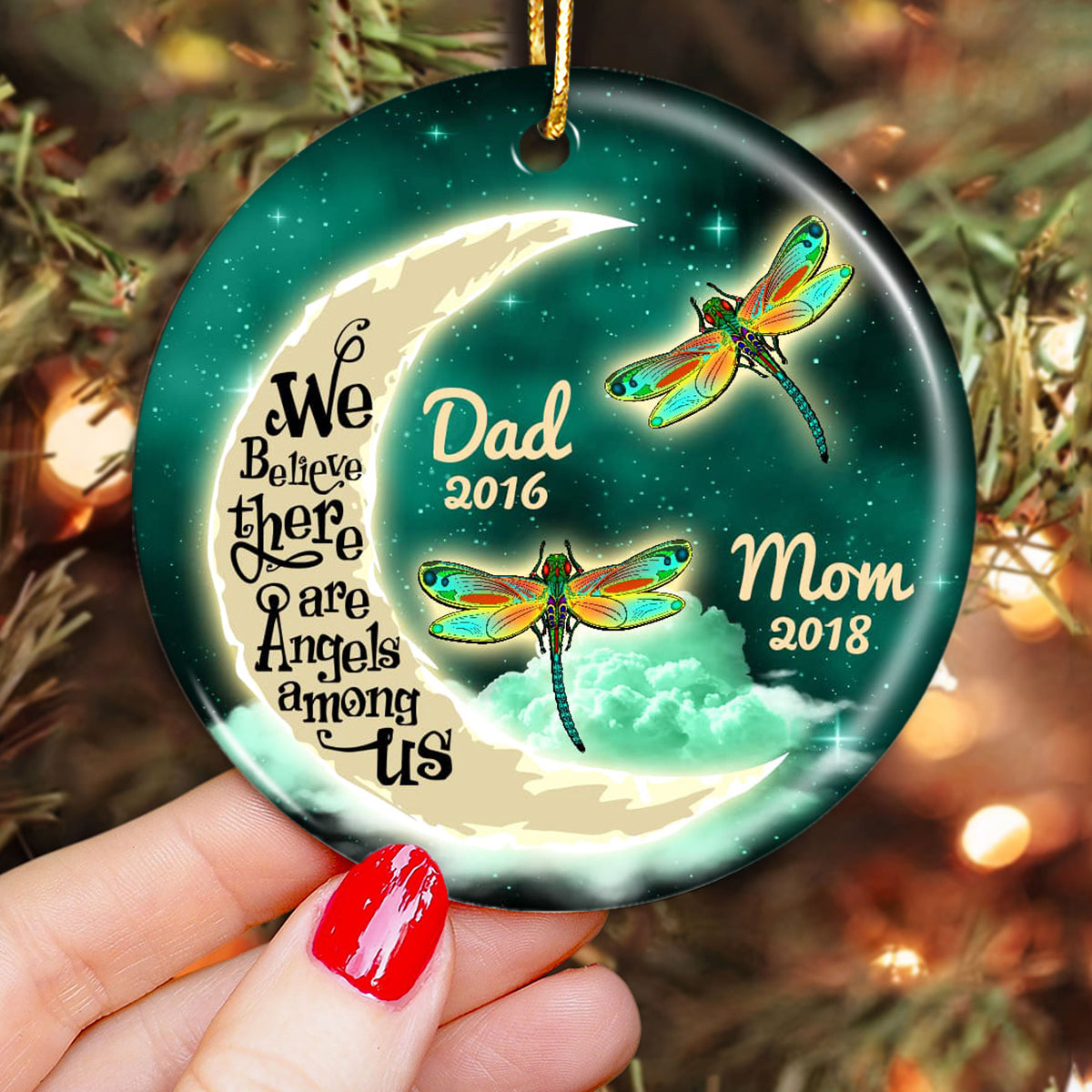 Moon And Dragonflies Memorial Personalized Circle Ornament