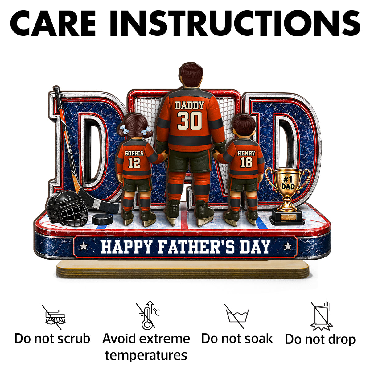 MVP Hockey Dad & Kids Together - Personalized 2-Layered Wooden Plaque - Father's Day Gift For Dad, Husband