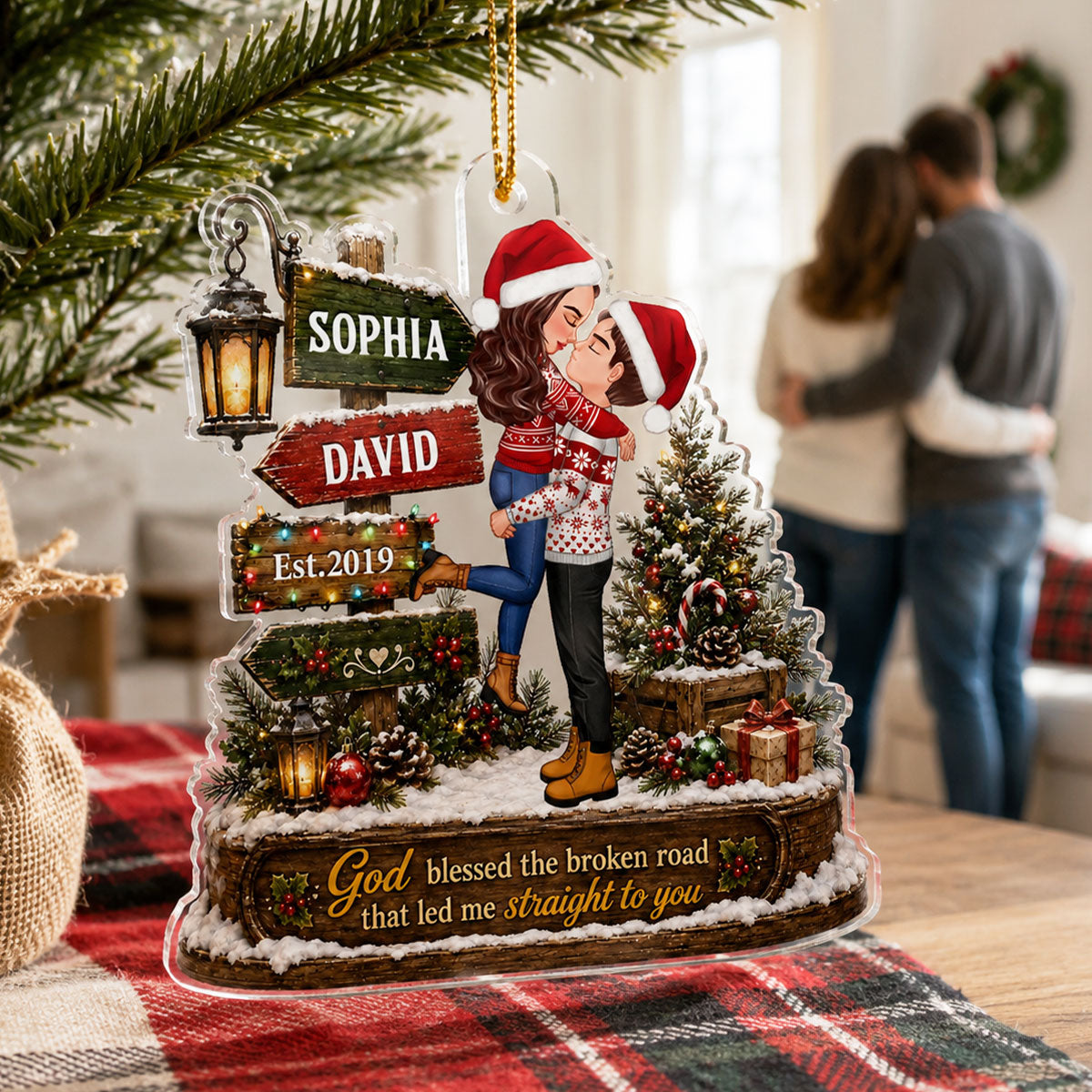God Blessed the Broken Road That Led Me Straight to You - Personalized Acrylic Ornament - Couple Christmas Gift for Her, for Him