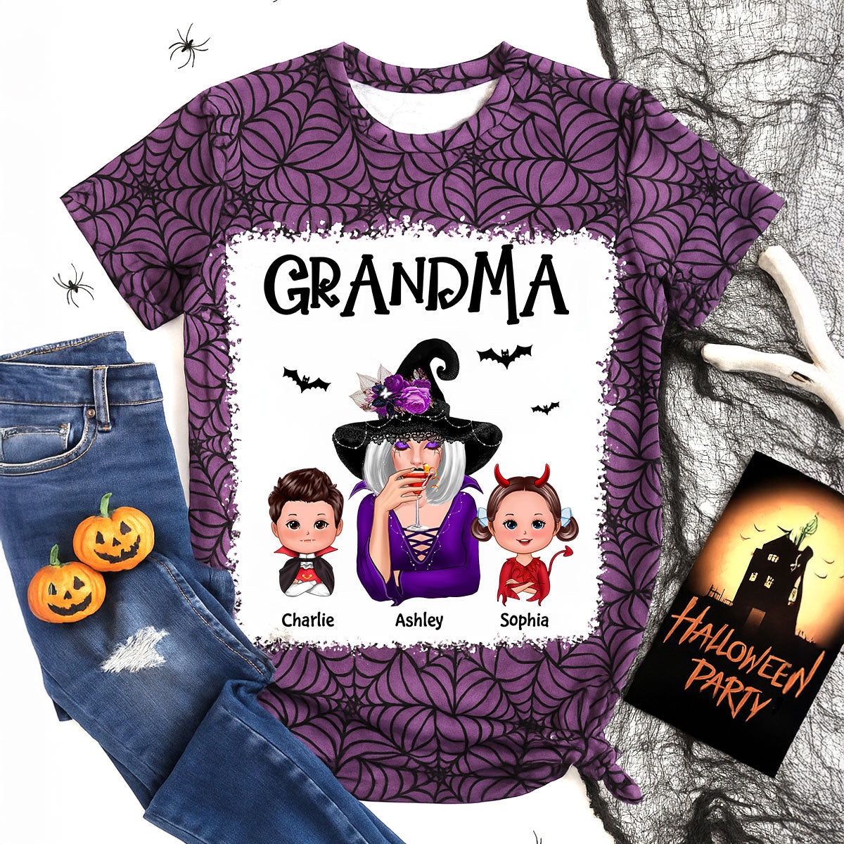 Halloween Spider Web Witch Grandma Personalized 3D Shirt