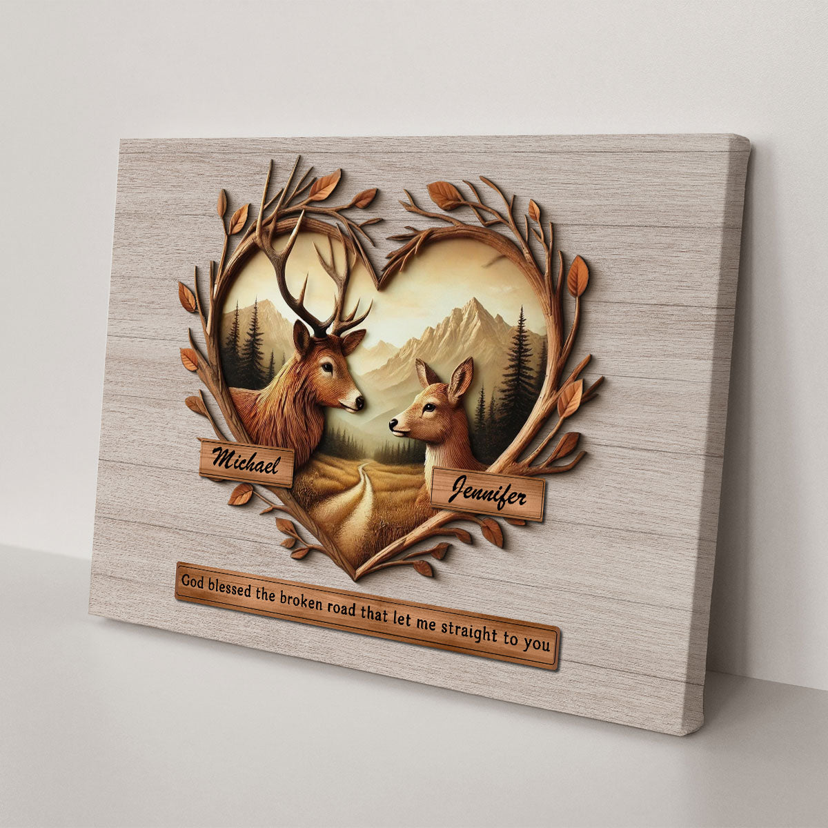 God Blessed The Broken Road That Let Me Straight To You Deer Love Scenery Poster, Best Couple Personalized Home Bedroom Decor, Gift For Couples, For Her, For Him