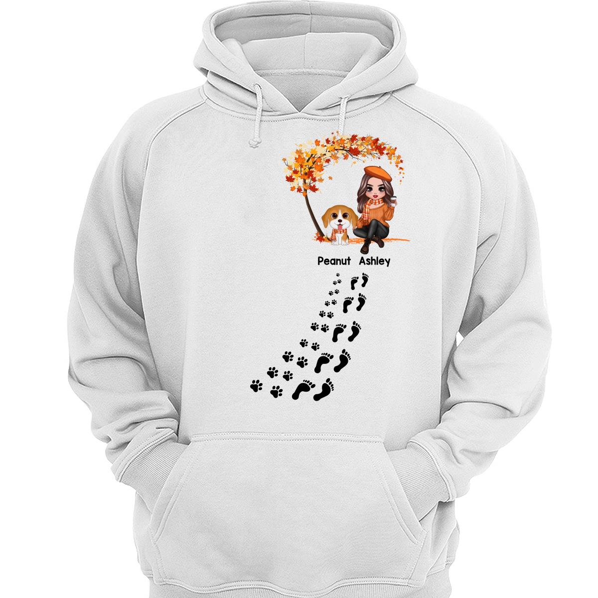Life Is Better With Dogs Fall Season Woman & Cute Watercolor Dog Under Tree Personalized Shirt