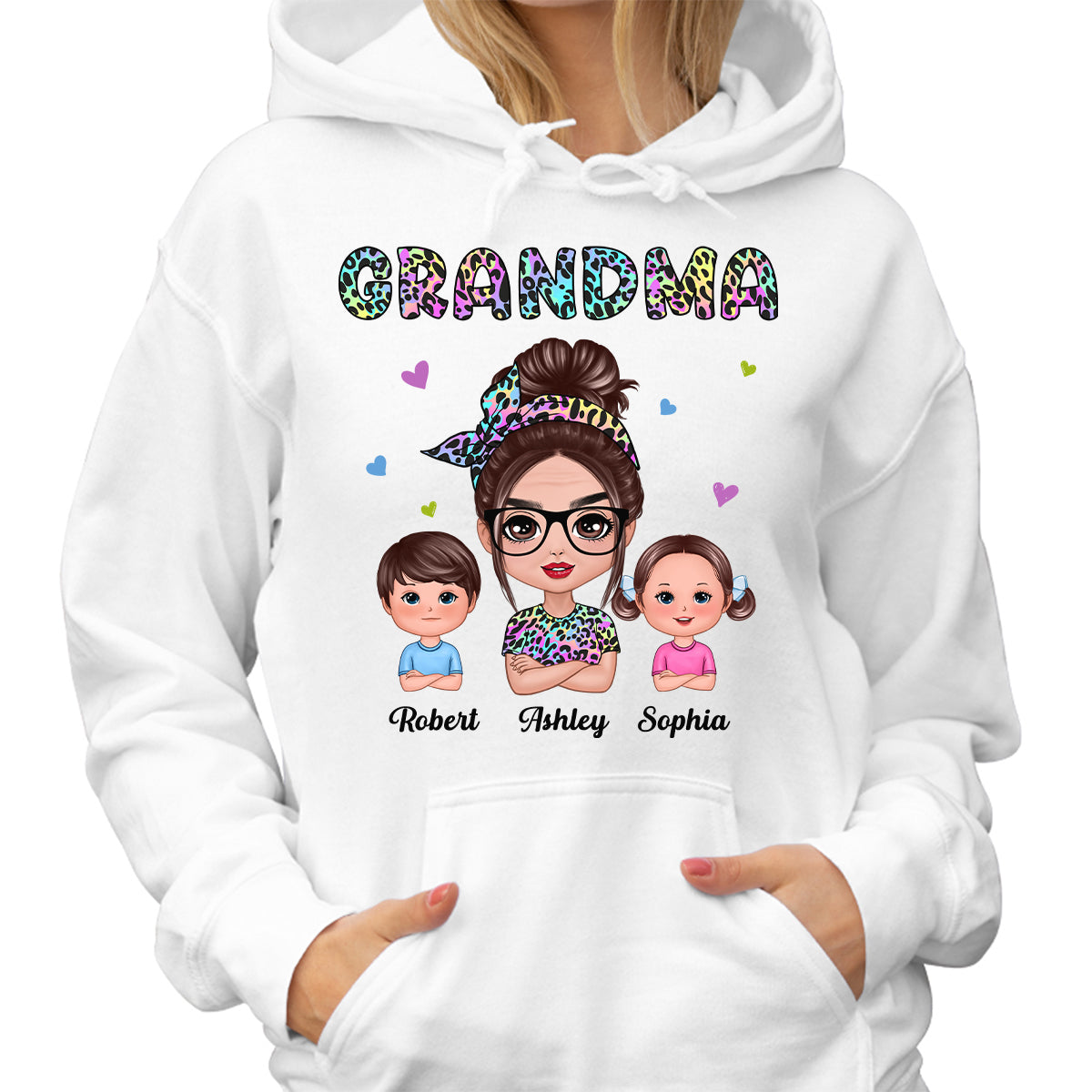 Colorful Leopard Pattern Grandma And Grandkids Gift For Grandma Personalized Shirt