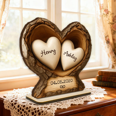 Custom Wooden Tree Hole Heart - Personalized Wooden Plaque - Gift for Couple