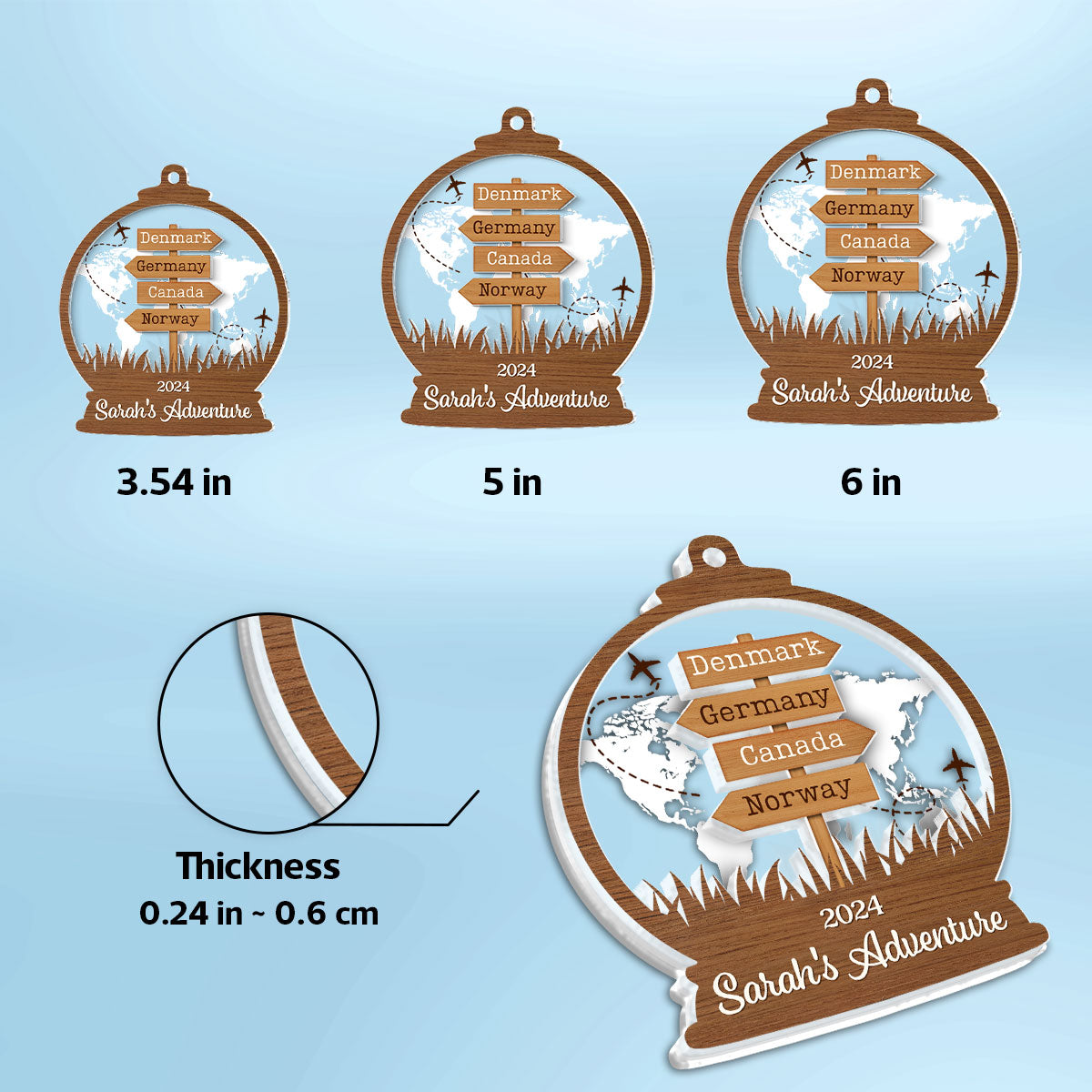 2024 Travel Adventure 2-Layered Acrylic Ornament, Personalized Travel Decoration, Christmas Gift For Travelers