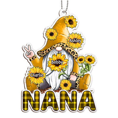 Gnome Sunflower Grandma Personalized Wooden Ornament