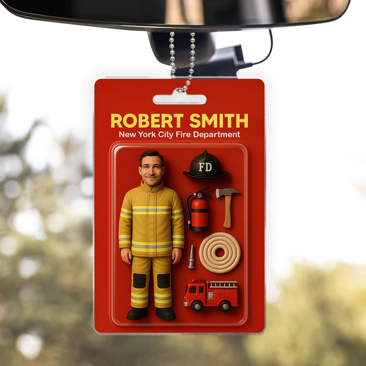 3D Effect Firefighter Custom Figure Personalized Flat Acrylic Car Hanger