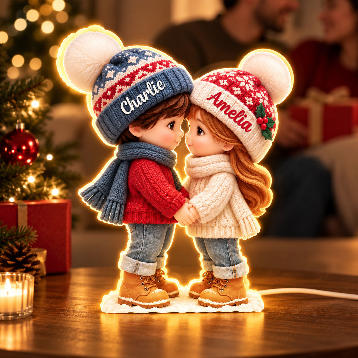 Cute Cartoon Couple Holding Hands - Personalized Light Box - Anniversary Christmas Gift for Her, for Him