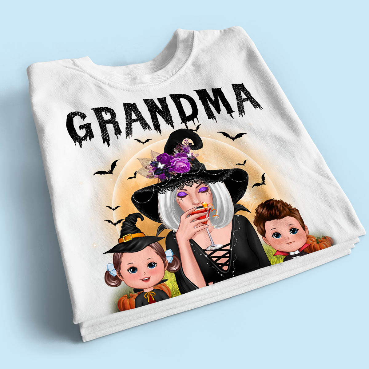 Grandma Mom Witch With GrandKids Halloween Personalized Shirt