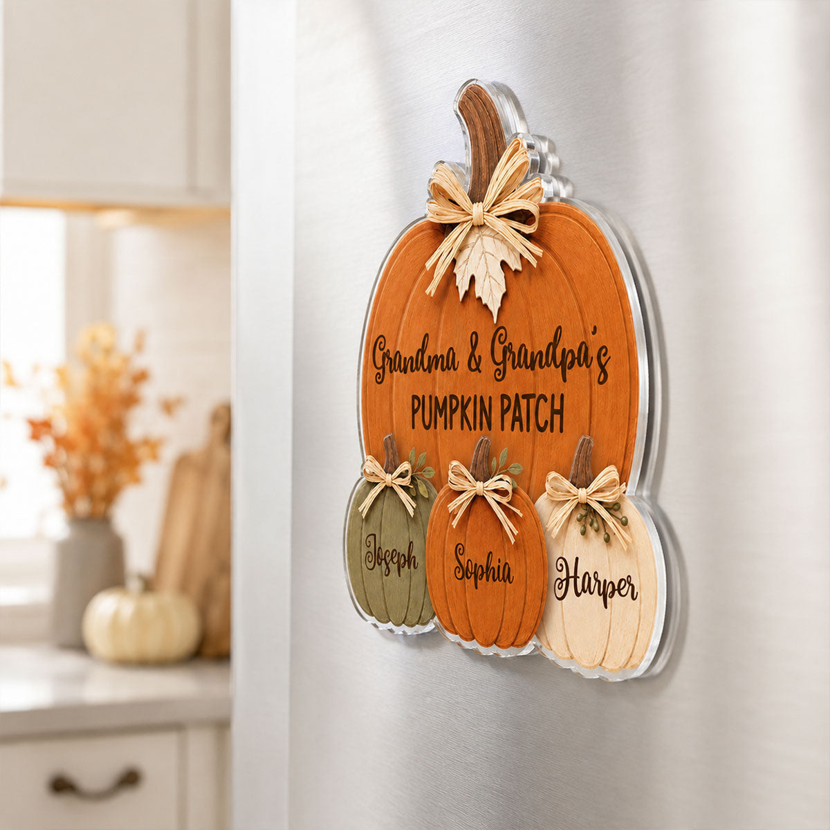 Grandma Grandpa's Pumpkin Patch 2D Flat - Personalized Acrylic Fridge Magnet - Fall Season Decor For Grandparents