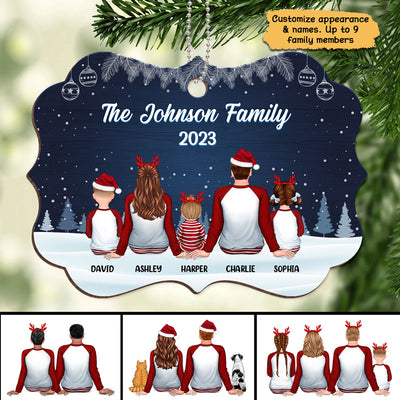 Christmas Night Pajamas Family Sitting Personalized Wooden Ornament