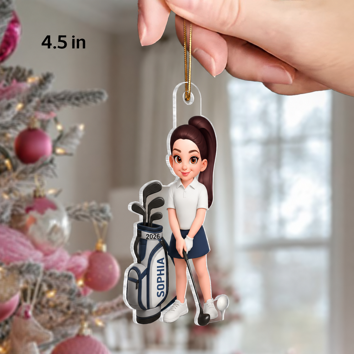 3D Effect Christmas Golf Man Woman - Personalized Acrylic Ornament - Gift For Golfers