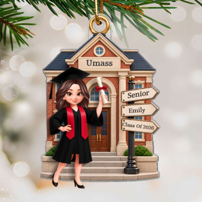 Senior Graduation Campus 2D Flat - Personalized Acrylic Ornament - Christmas Gift For Senior