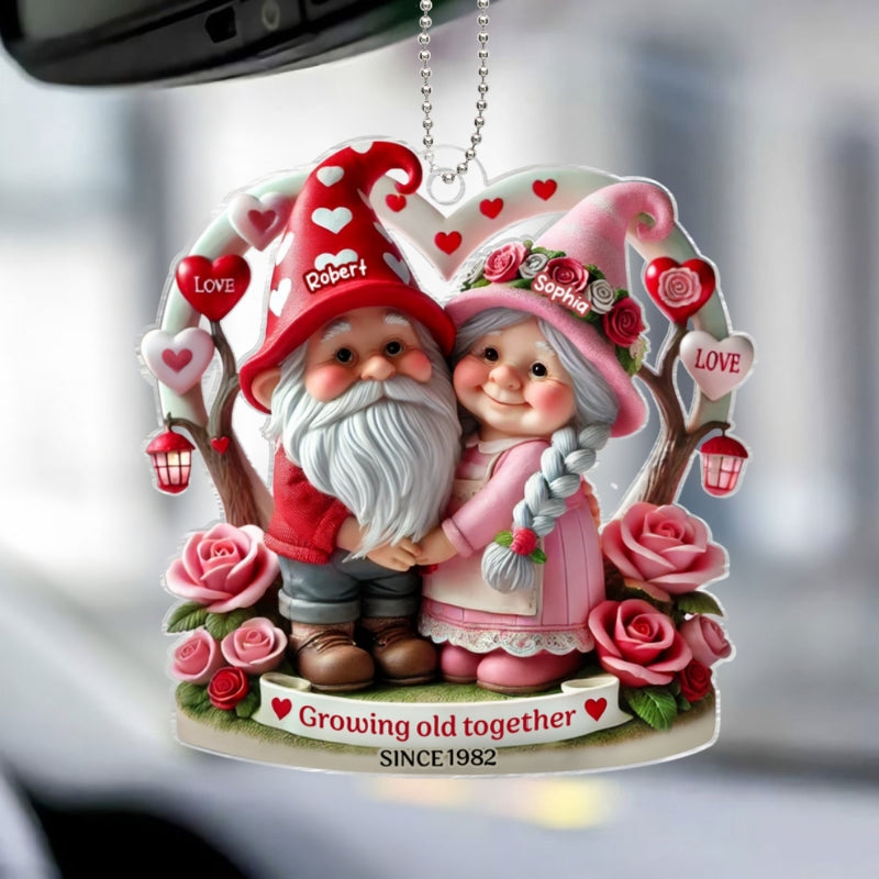Gnome 3D Effect Old Couple  Gift for him, Gift for her, Personalized Acrylic Car Hanger