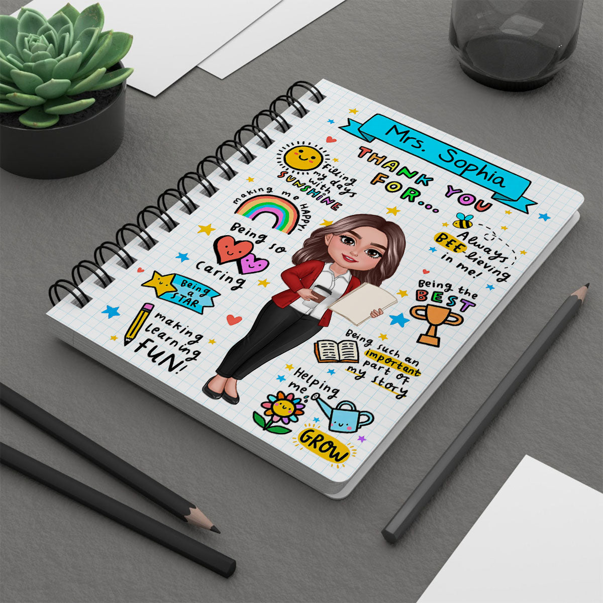 Message To Teacher Appreciation Gift Personalized Spiral Notebook Journal, Back To School Gift For Teacher