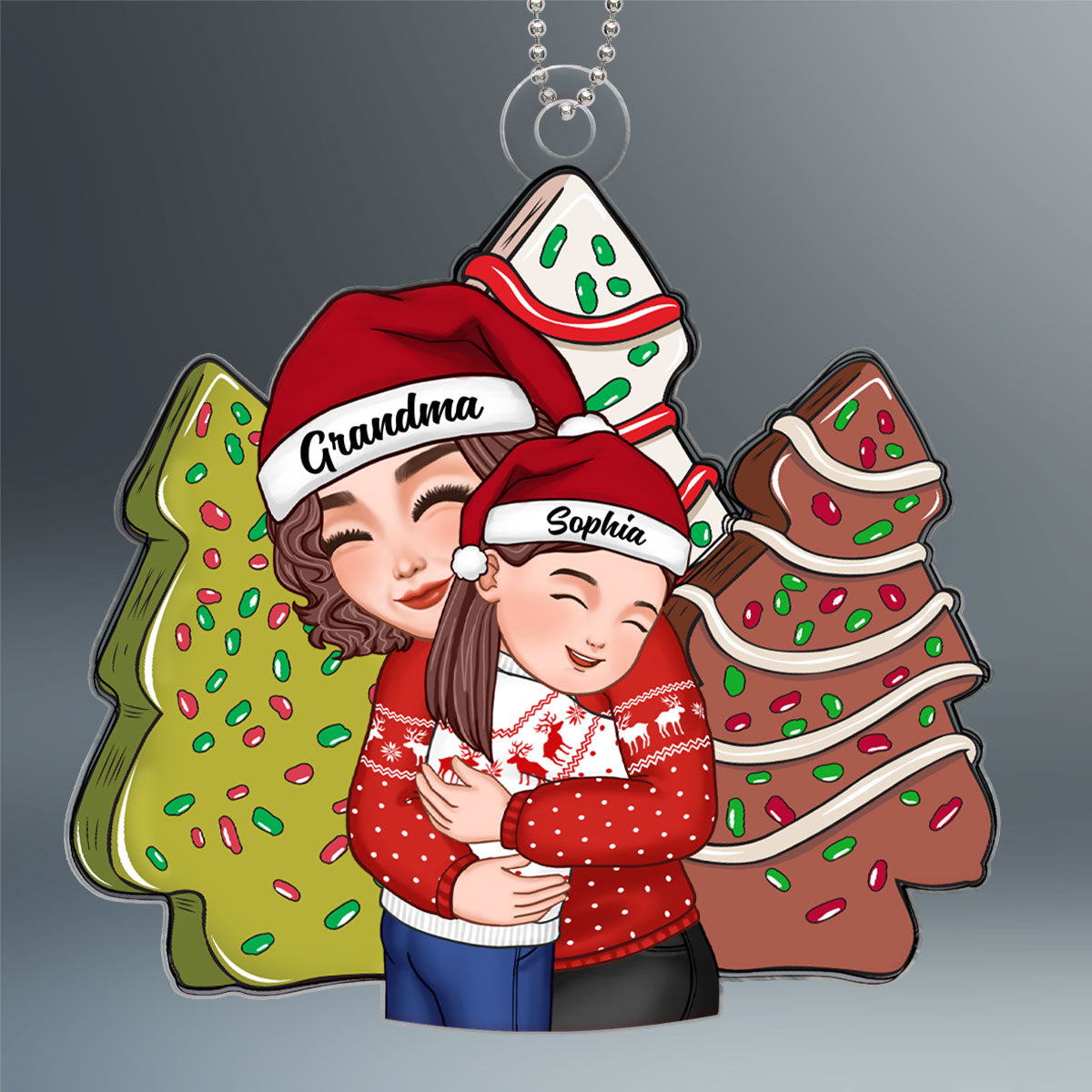Christmas Tree Cake Grandma Holding Grandkid Personalized Acrylic Ornament