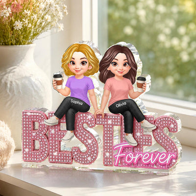 Pink Shining Besties Forever - Personalized Acrylic Block - Gift For Besties, Best Friends
