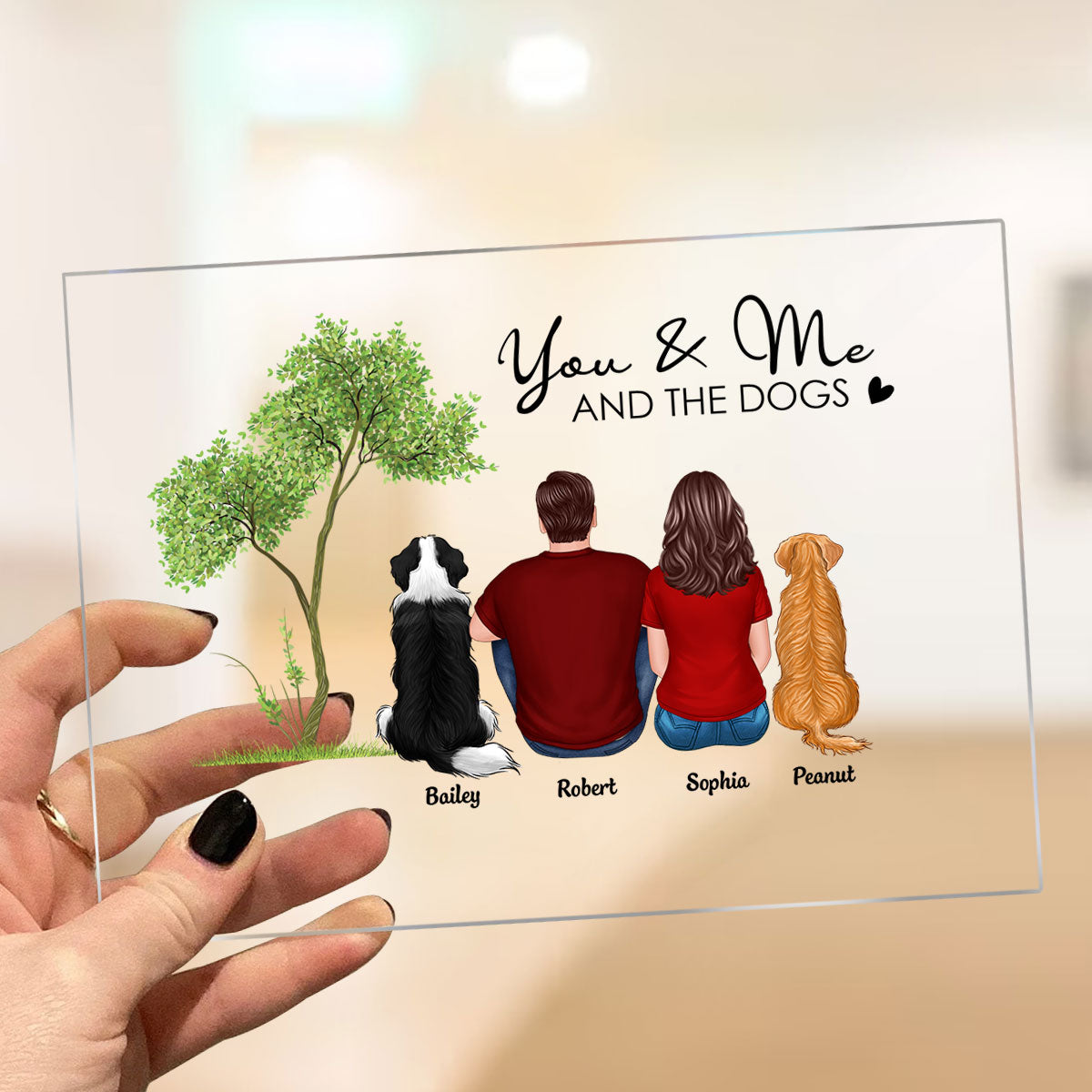 Couple & Dogs Back View Gift For Dog Lover Personalized Acrylic Plaque