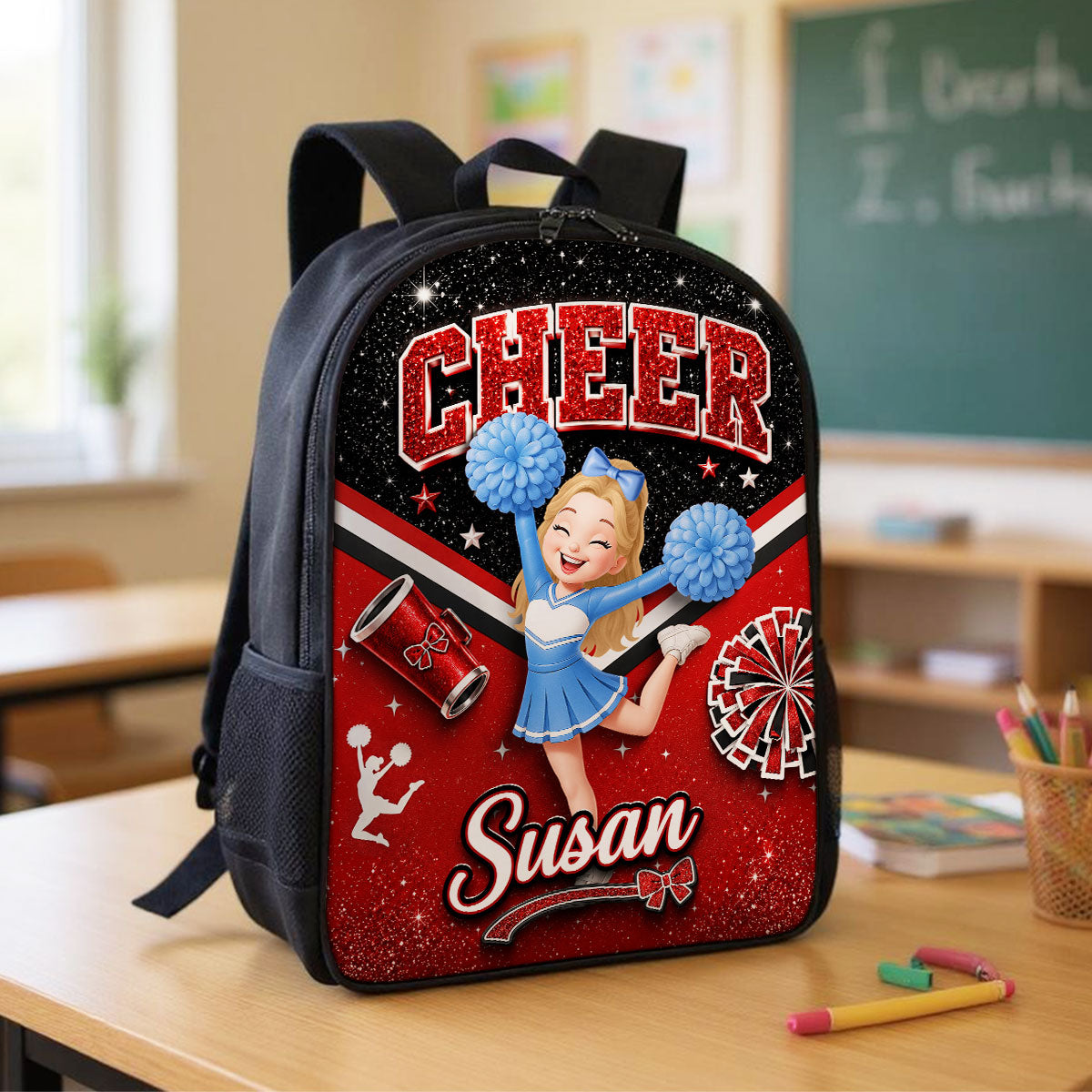 Custom Cheerleader with Name - Personalized Backpack - Back to School Gift for Daughter, Granddaughter
