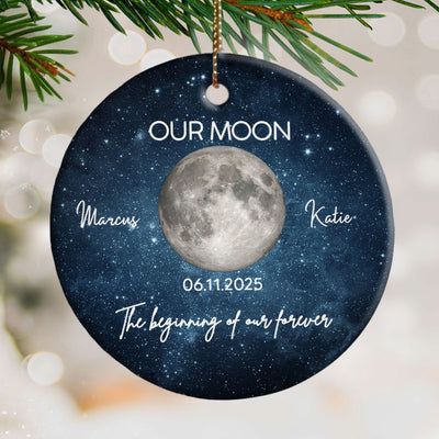 Moon Phase Couple The Beginning Of Our Forever - Personalized Ceramic Ornament - Gift For Couple