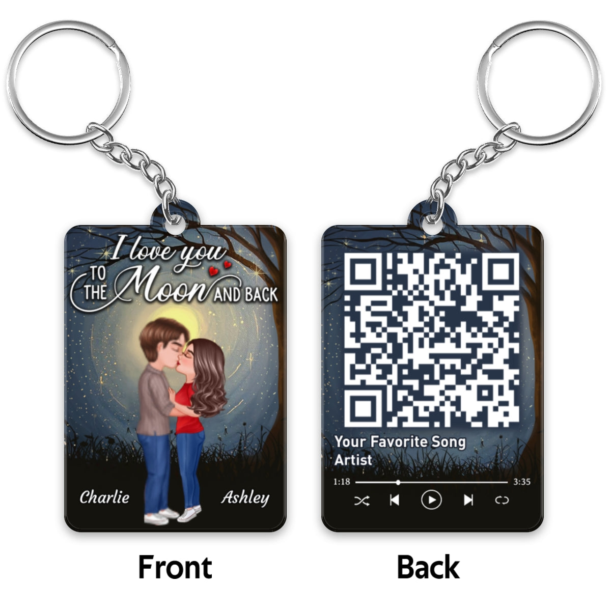 Moon Night Doll Couple Kissing Favorite Song Scannable QR Code Personalized Acrylic Keychain