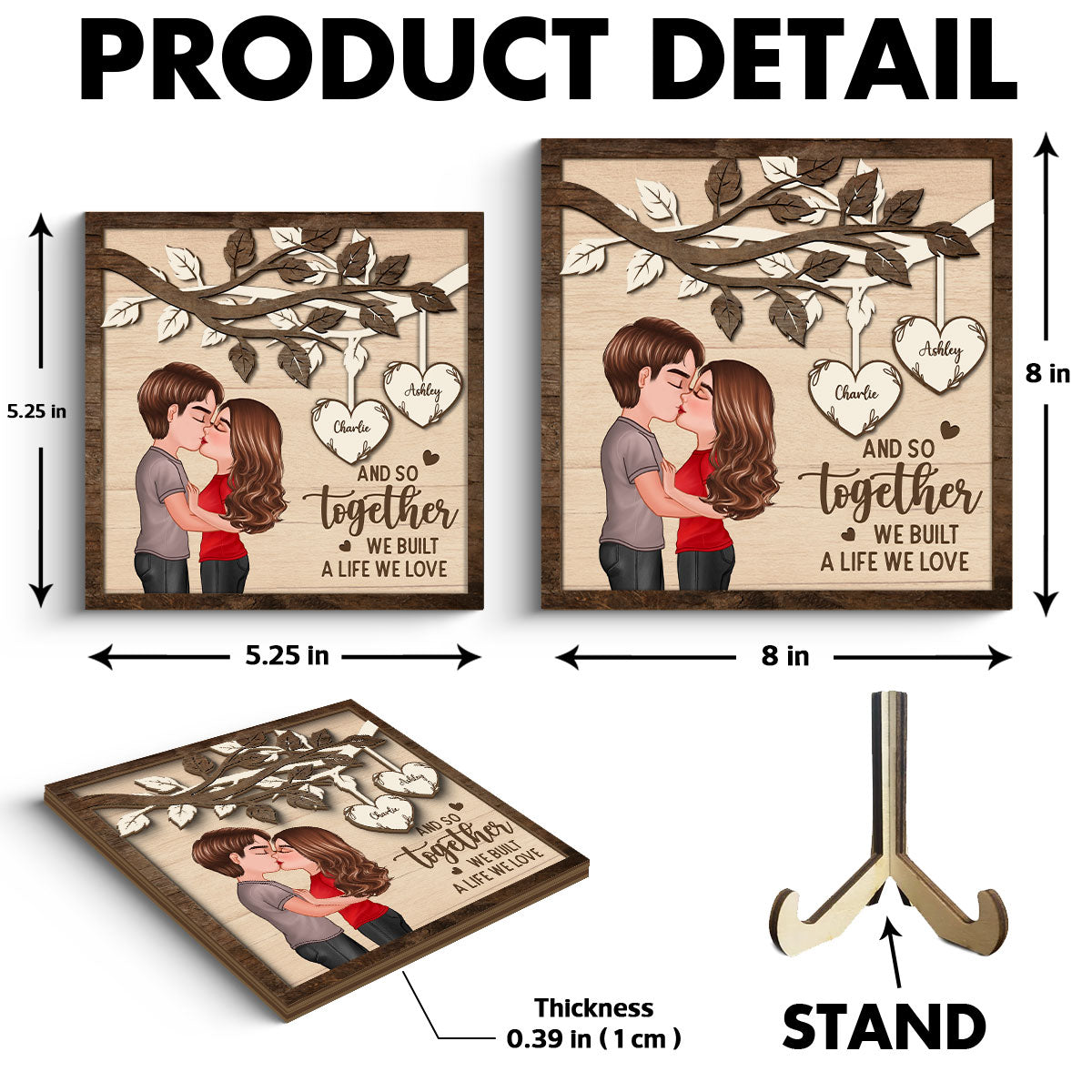 Couple Kissing Under Tree Valentine‘s Day Gift For Him For Her Personalized 2-Layer Wooden Plaque