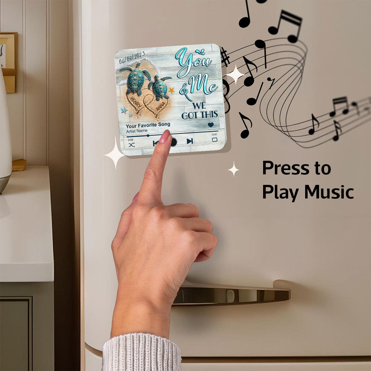 I Found You & You Found Me Sea Turtles Personalized Music Fridge Magnet,  Gift For Couple